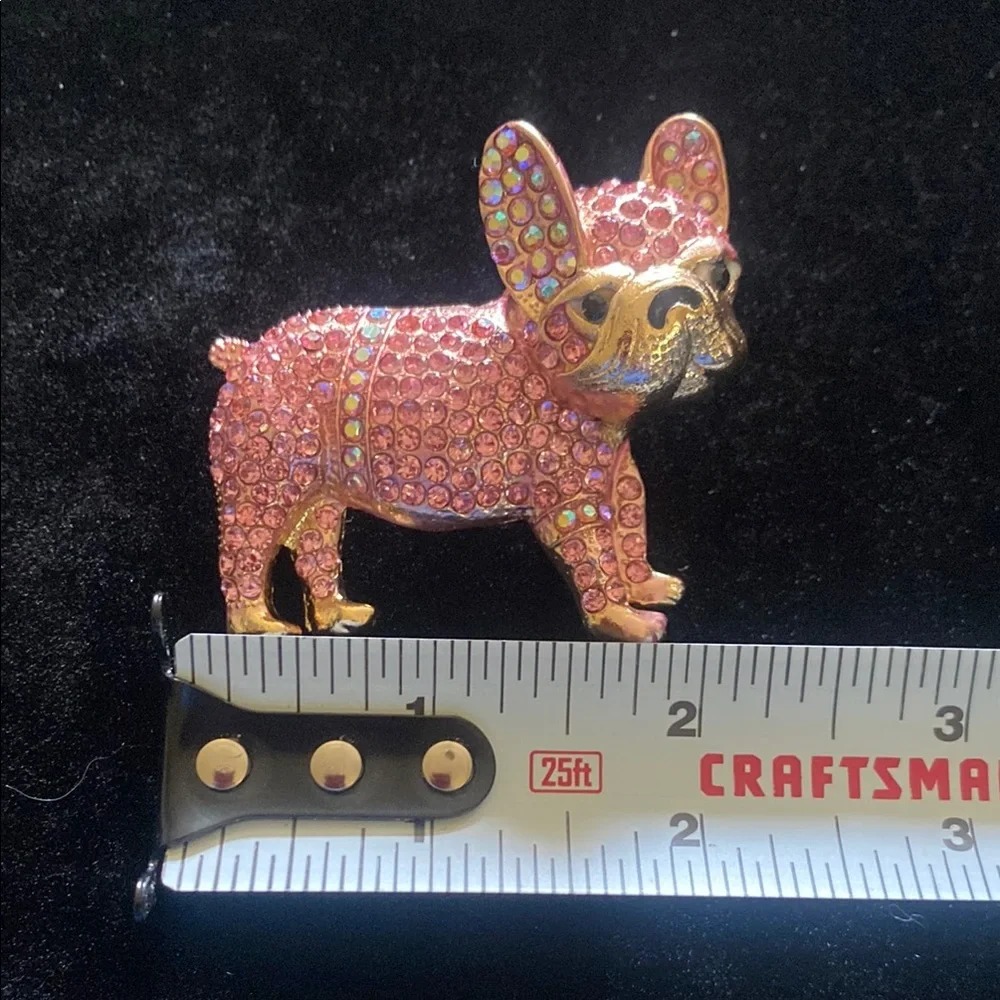 Pink Rhinestone French Bulldog Brooch - Picture 7 of 8